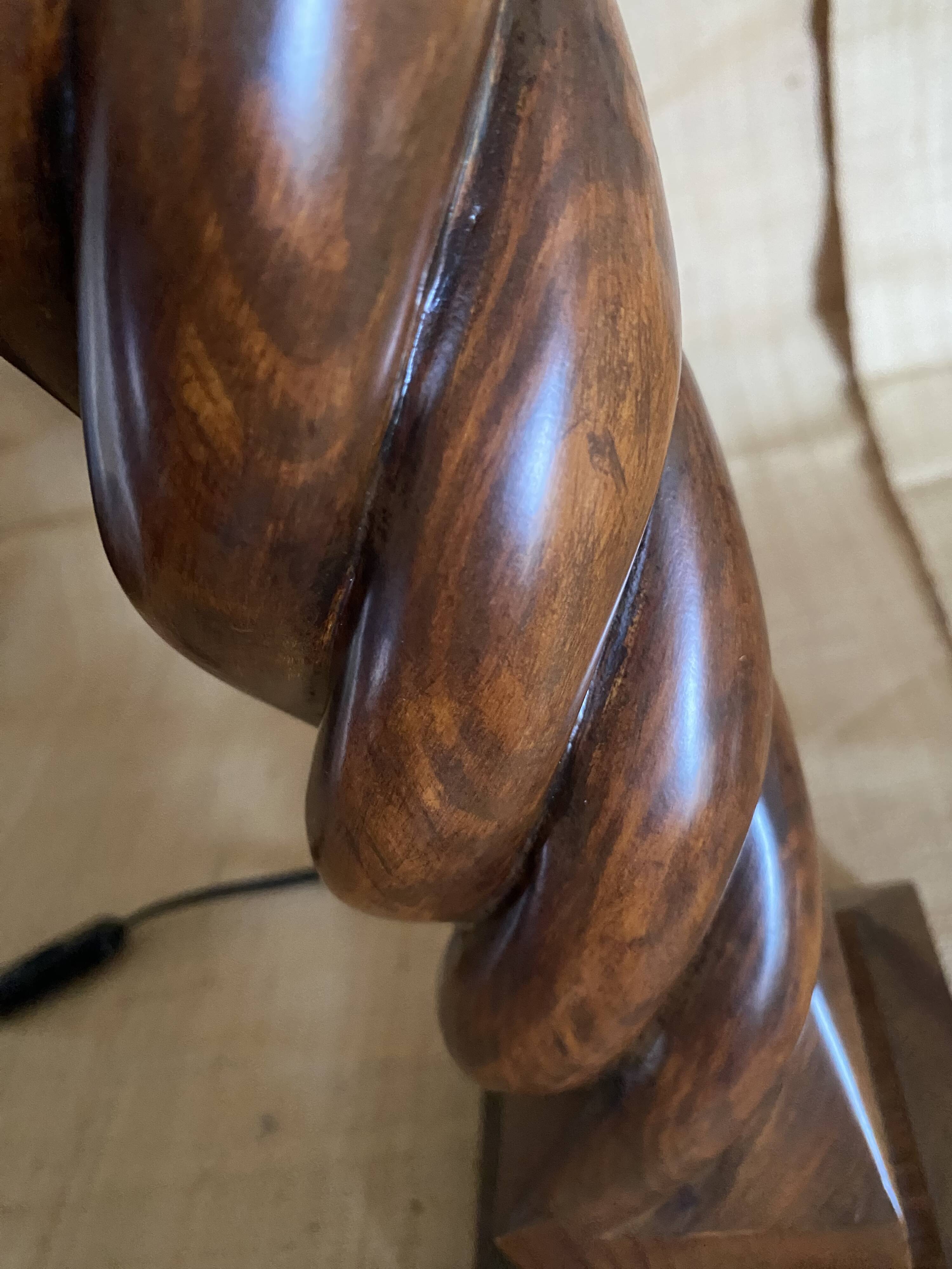 Turned wooden lamp, 2M fabric cable, cotton shade.