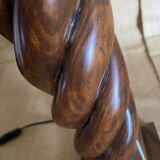 Turned wooden lamp, 2M fabric cable, cotton shade.