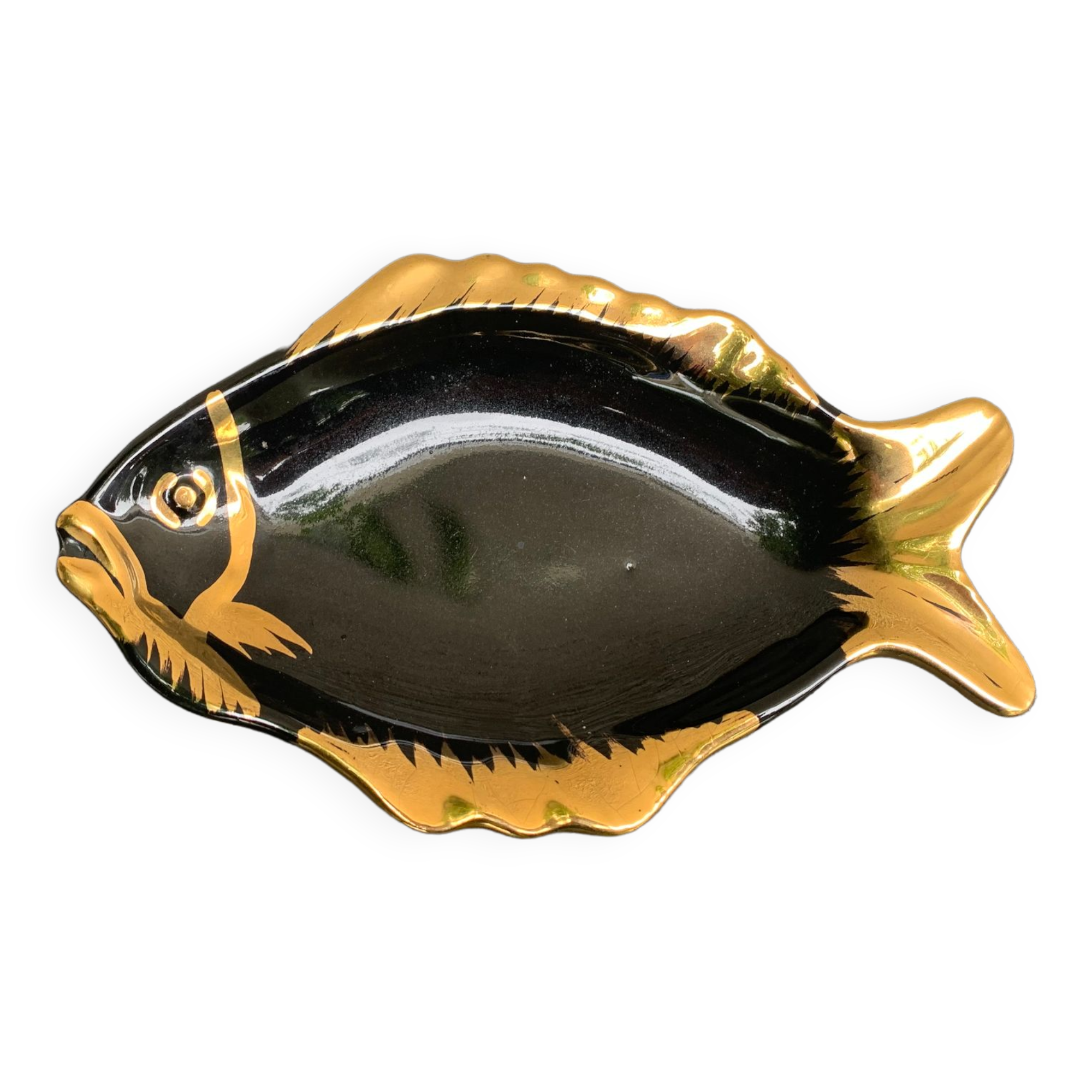 Empty pocket, small dish Fish, glazed ceramic, slip, VALLAURIS style, vintage