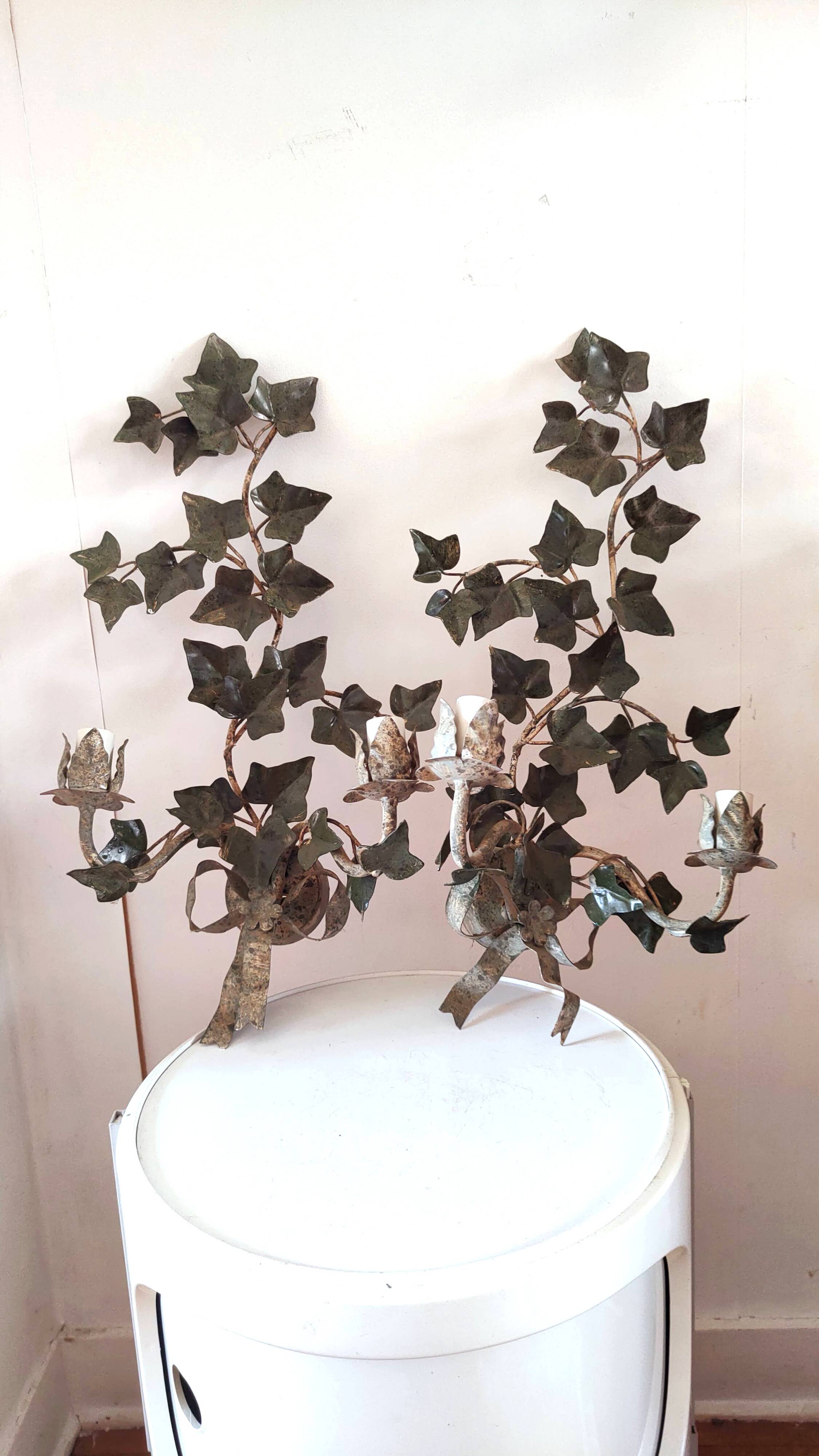 2 large metal leaf wall lights from the 70s and 80s