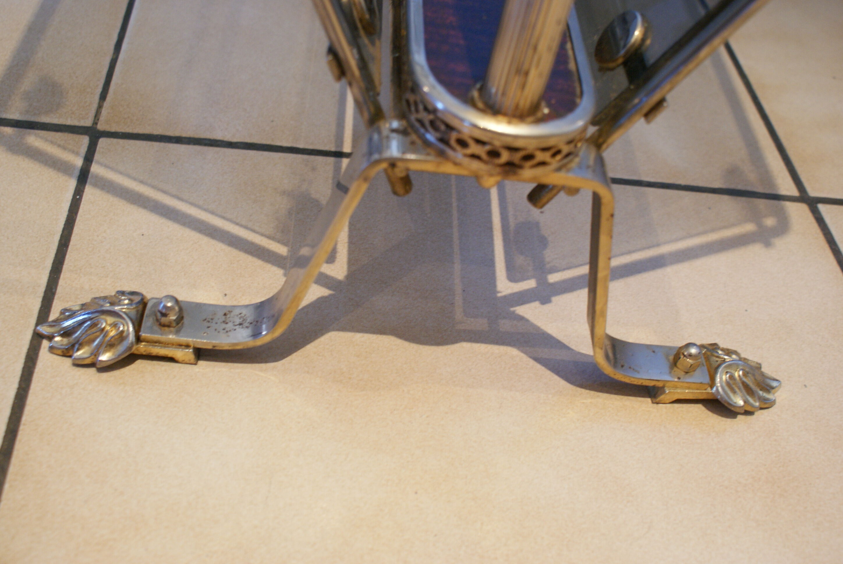 Vintage smoked glass and metal magazine rack