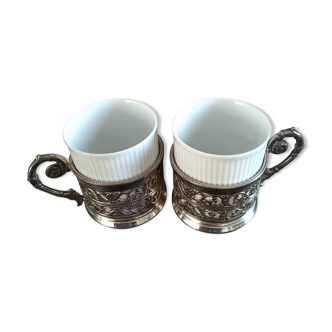 Duo silver metal coffee cups