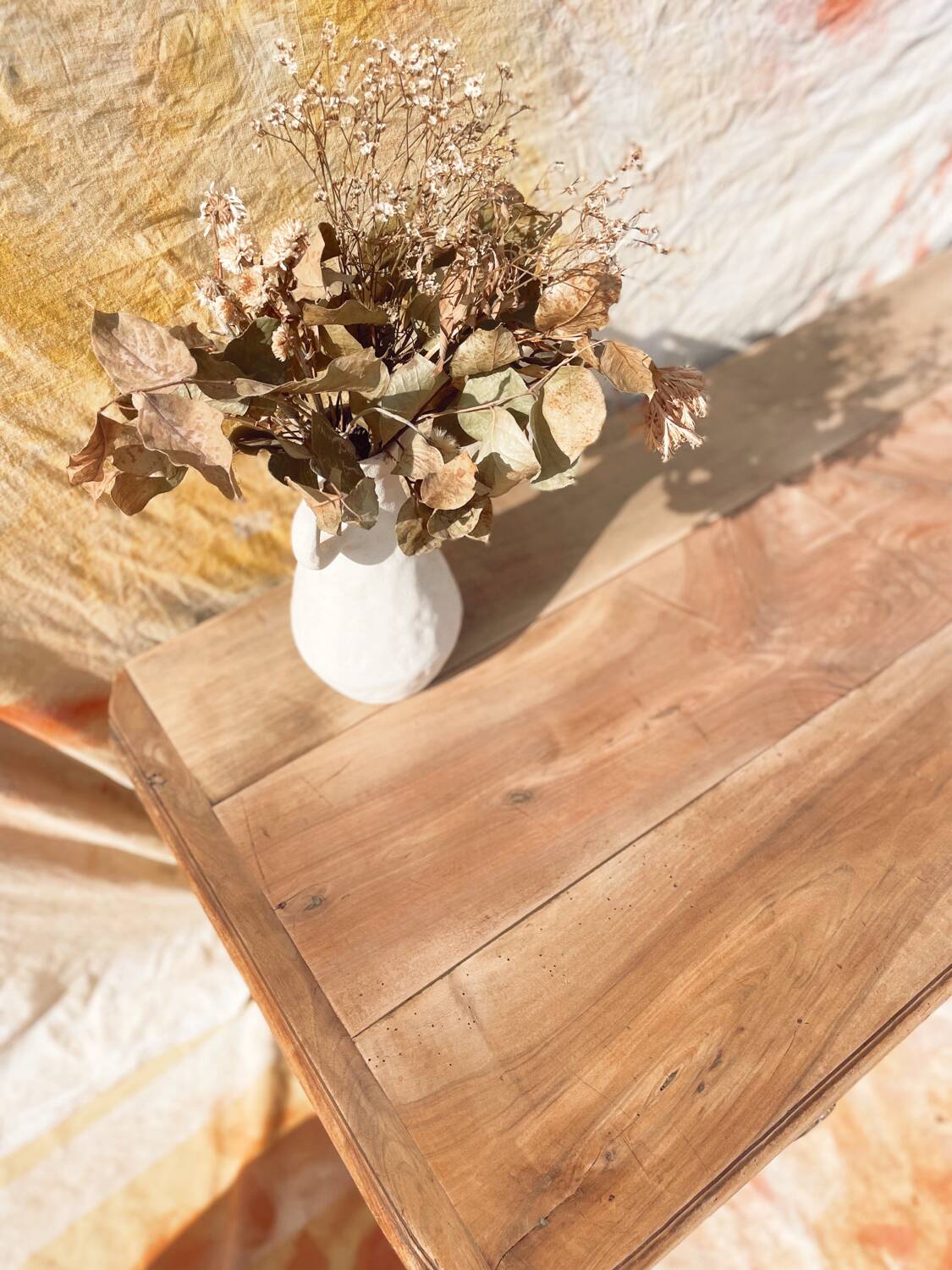 Vintage and rustic TV stand or coffee table in carved raw wood