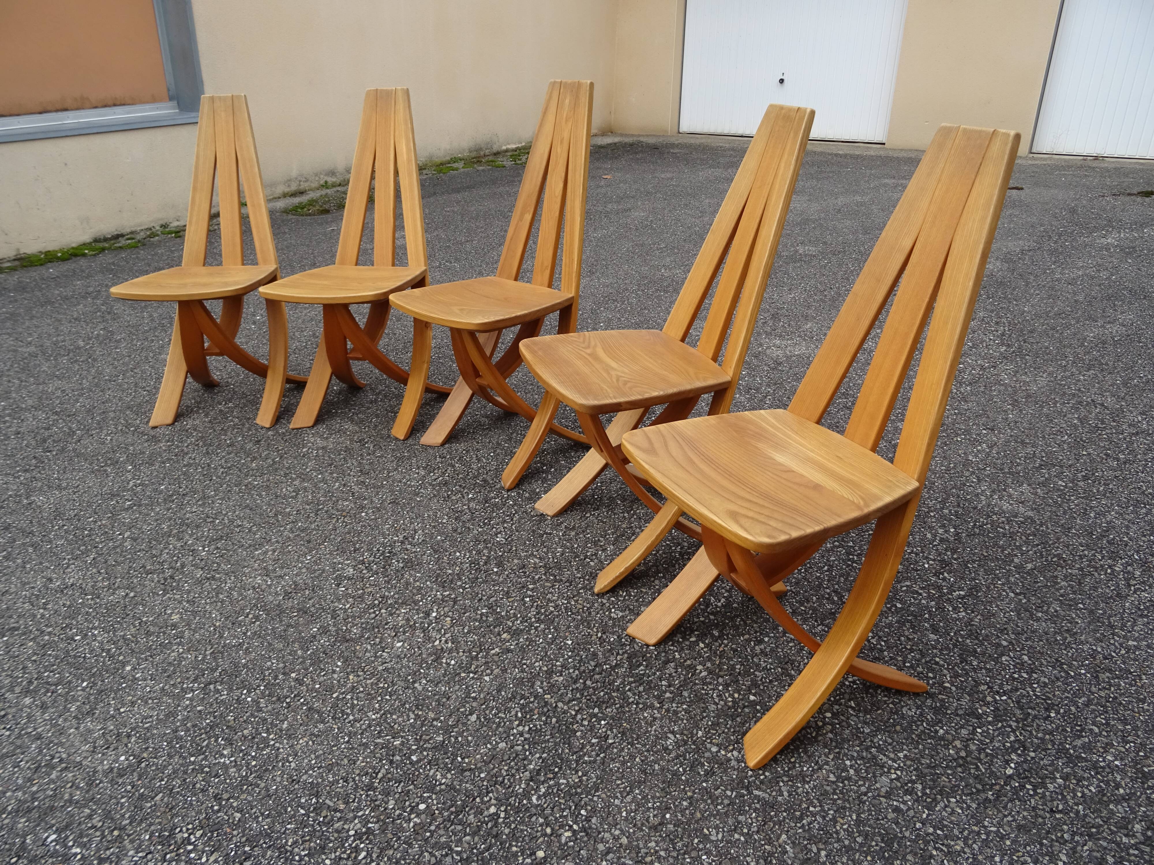 Set of 5 Epona chairs designed by Francis Taglian, France, 1980s.