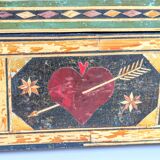 Boîte ancienne artisanale en marqueterie de paille, années 1920