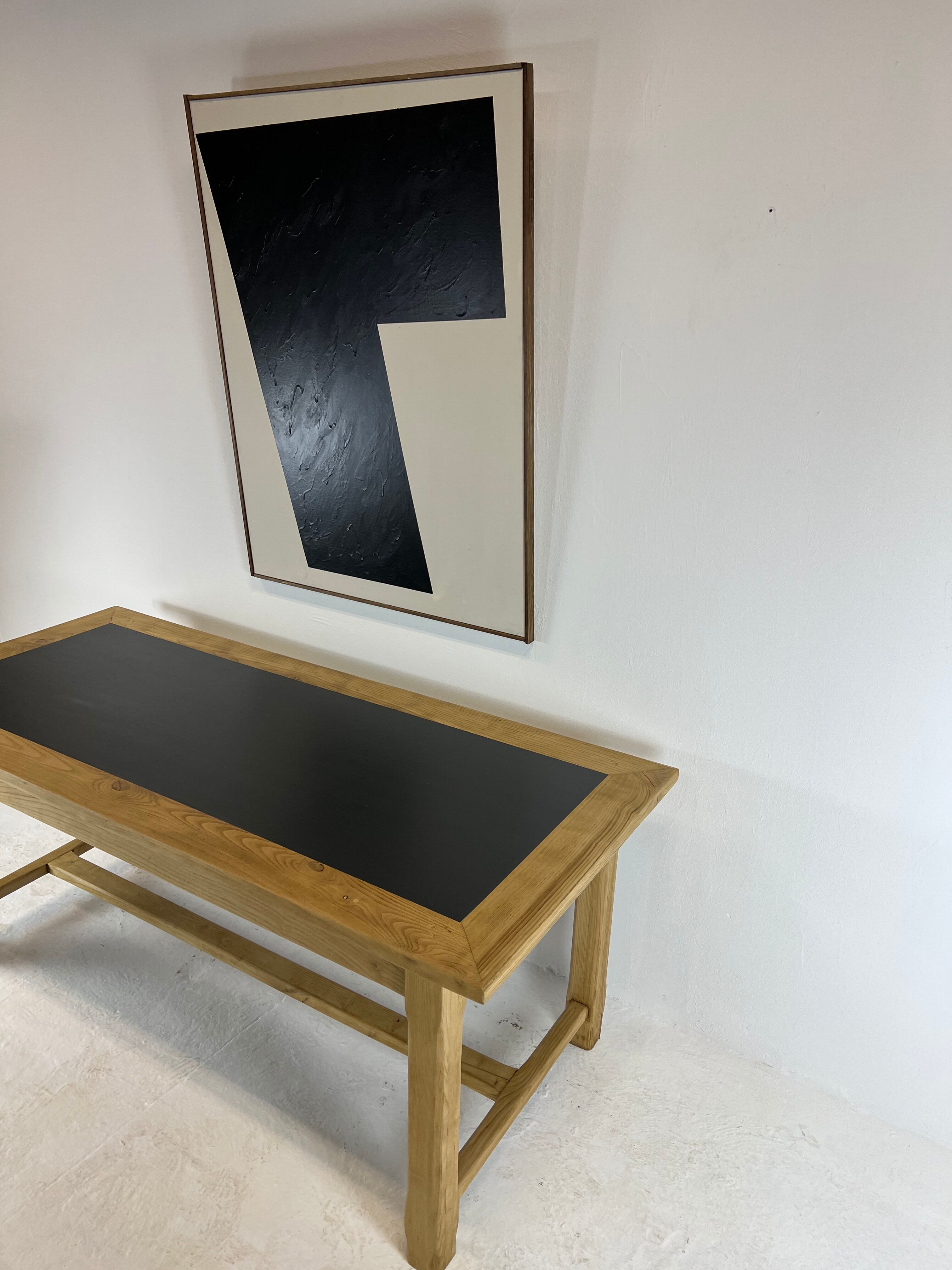 Oak farmhouse table, black top