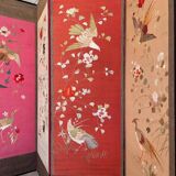 Paravent 4 panneaux japon XIXem, broderie soie oiseau