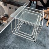 3 nesting tables by Max Sauze for Isocèle – 1970s – white metal & glass