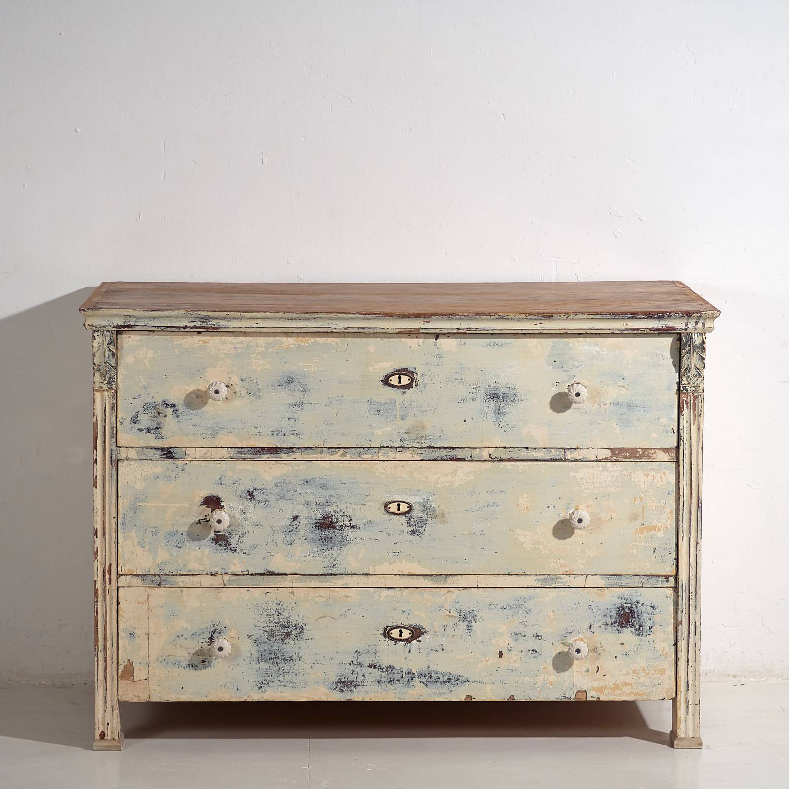 Antique chest of drawers with blue patina (c.1920) #17