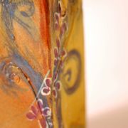 Vase en terre cuite studio, vernissé, peint à la main 1970