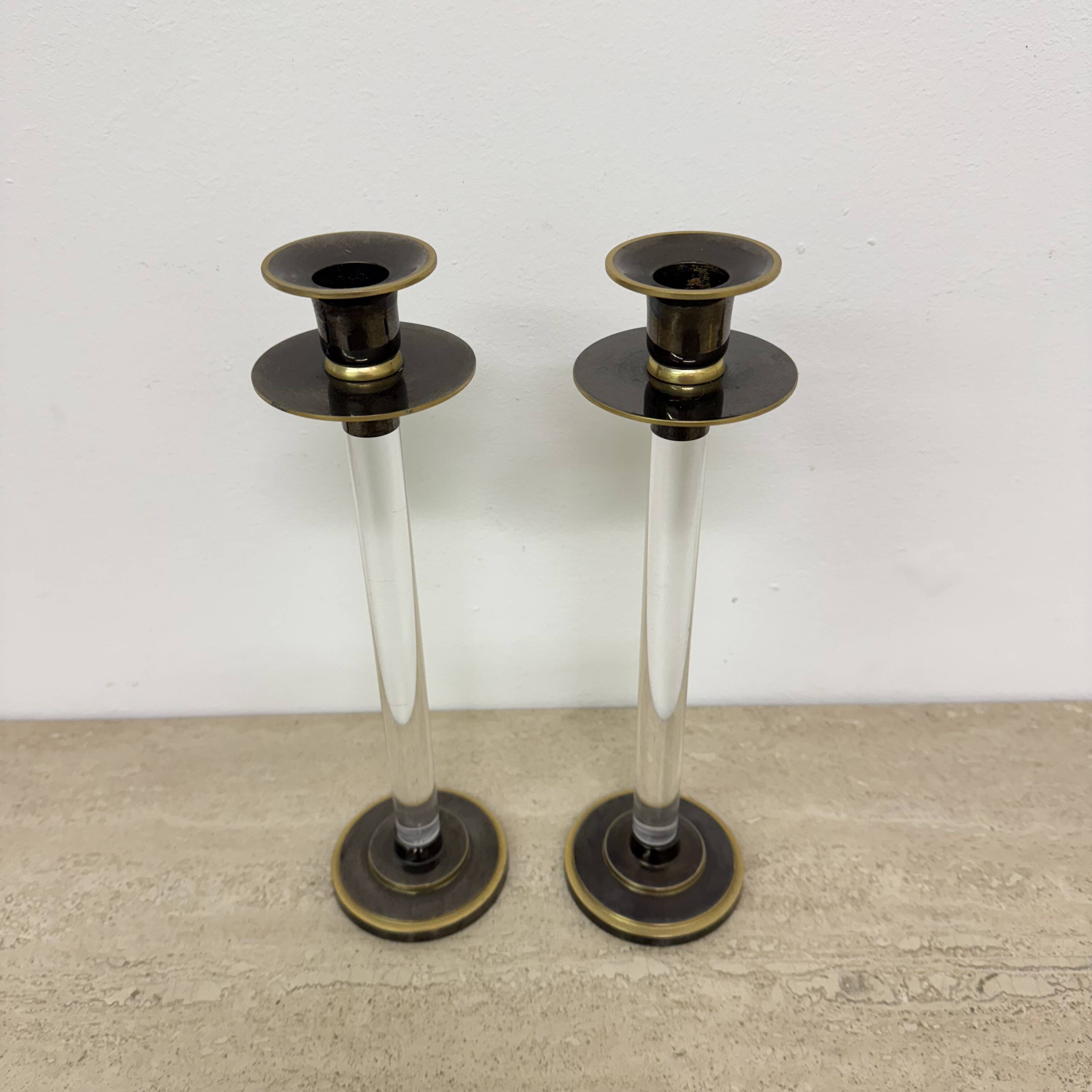 Set of 2 Caravell lucite candle sticks, 1970’s