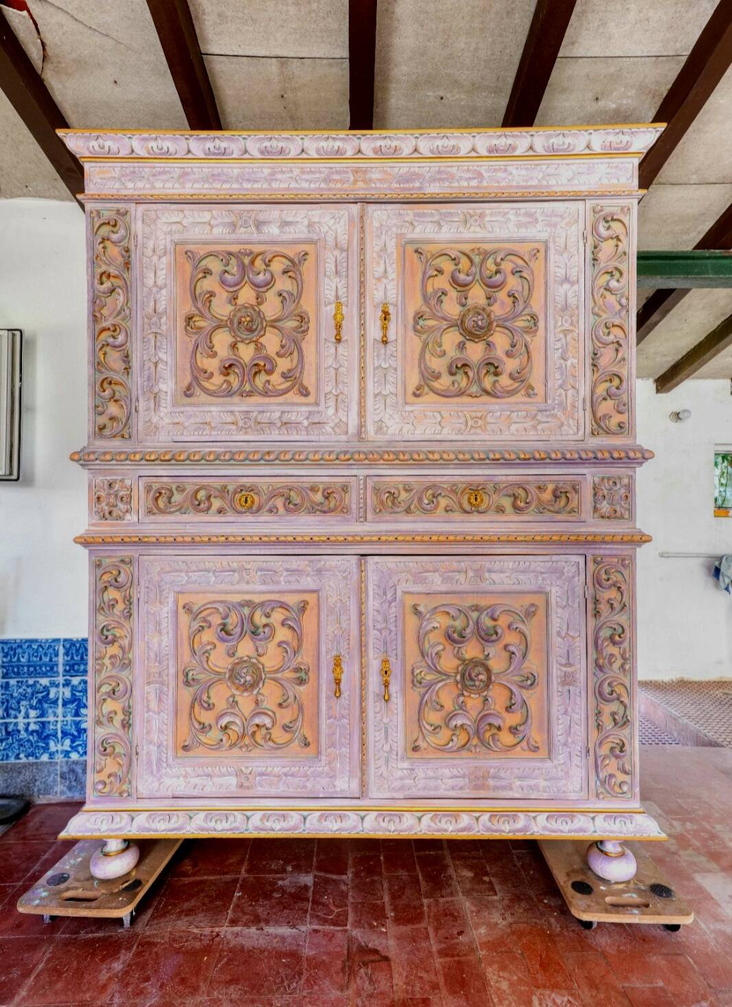 19th-century Renaissance Revival two-body cabinet: inspired by Monet's water lilies.