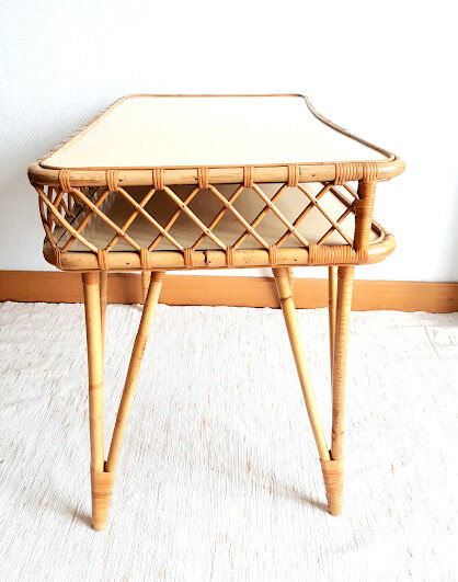 Rattan desk and chair with braces 1960