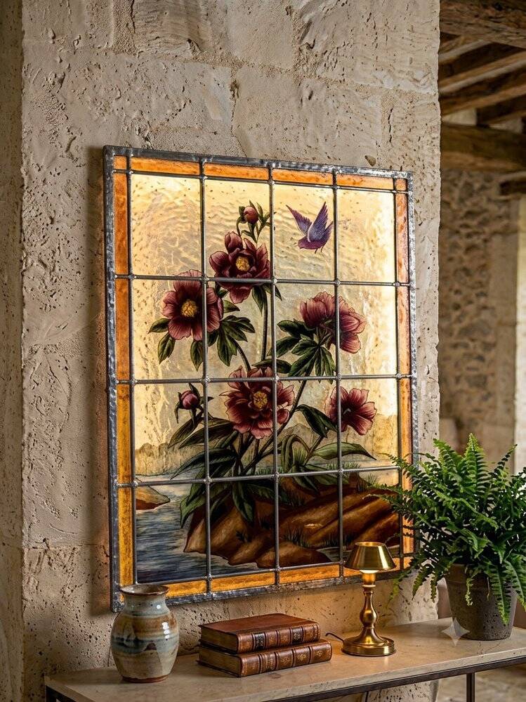 Stained glass "vegetation with peonies"