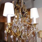 Antique Brass Chandelier with Antique Tassels and Lampshades