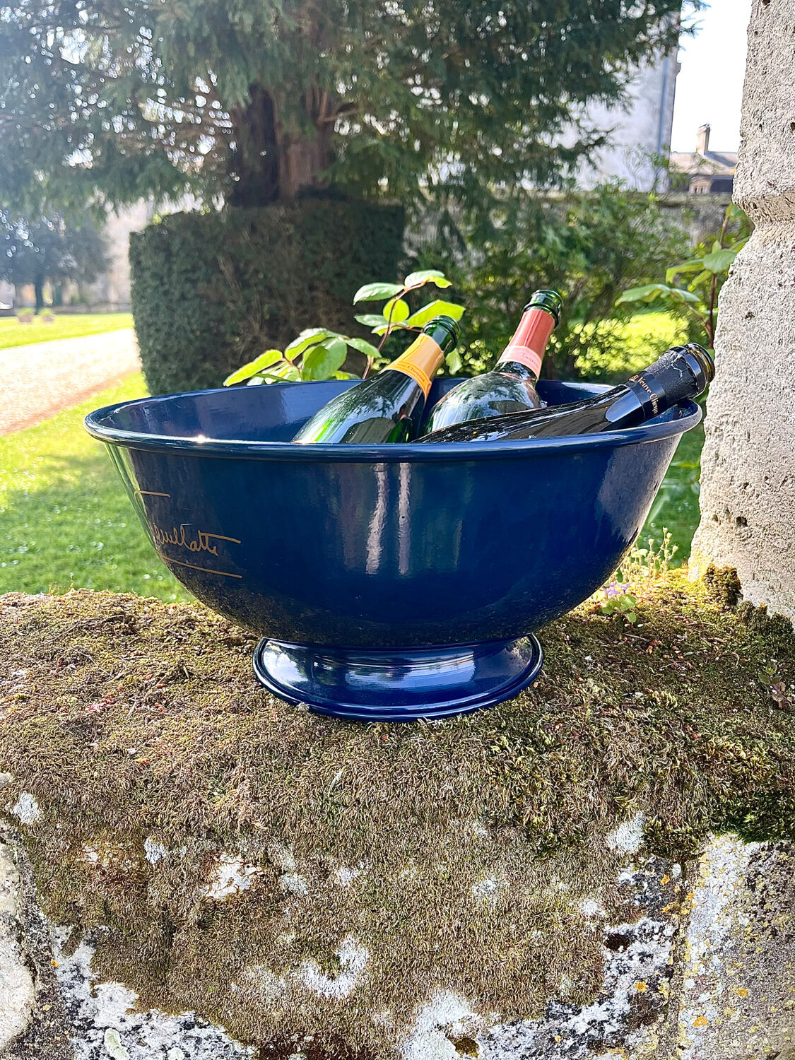 Large Nicolas Feuillatte Blue Champagne Ice Bucket Bowl, Signed