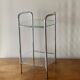 Pedestal table, vintage chrome steel saddle with 2 round windows