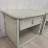 Paire de tables de chevets bois et osier
