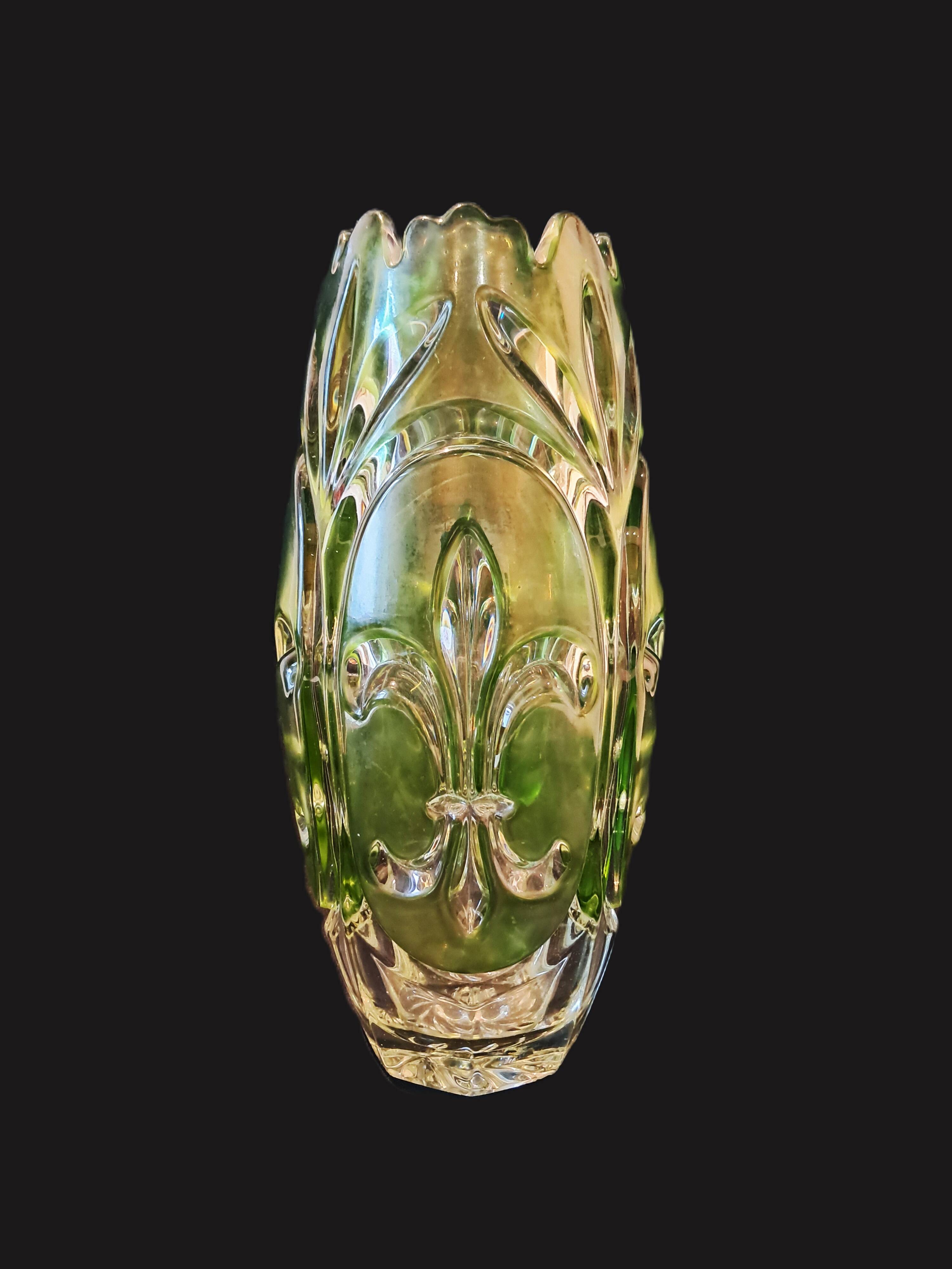 Large glass vase in Czech, lily flower model by Rudolfova Hut.