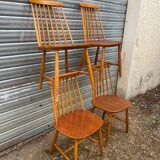 Set of 4 vintage beech chairs with teak seat