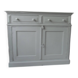 Buffet ancien sublimé en vert de gri, plateau bois