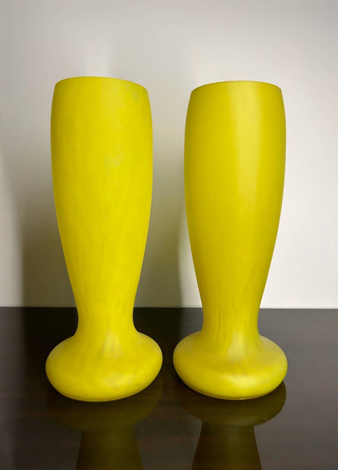 Pair of Art Deco yellow glass paste vases