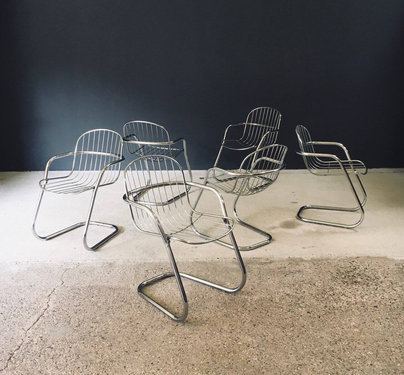 Mid-Century Modern Chrome Dining Chairs by Gastone Rinaldi, Italy, 1970s, Set of 6