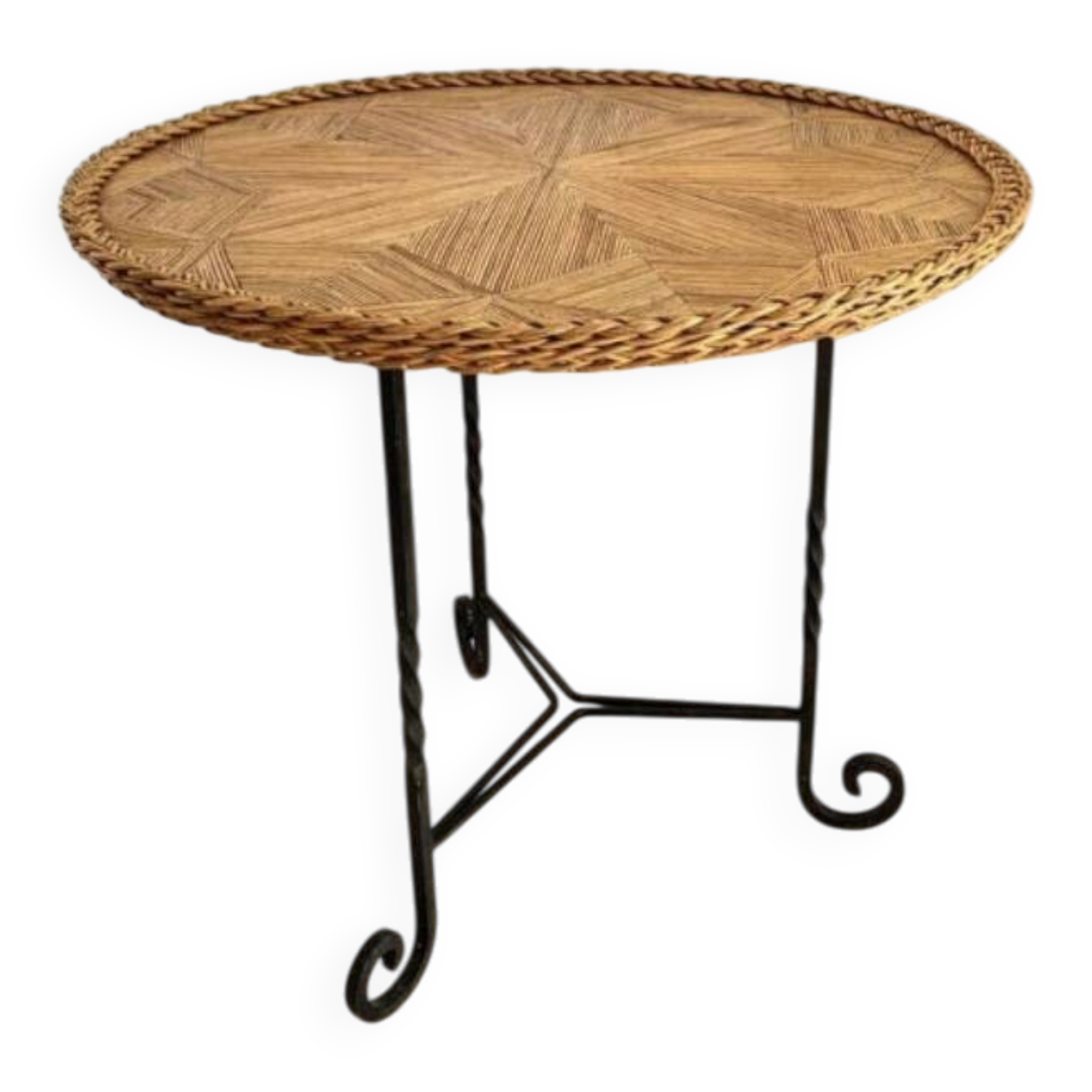 1950s side table with straw marquetry