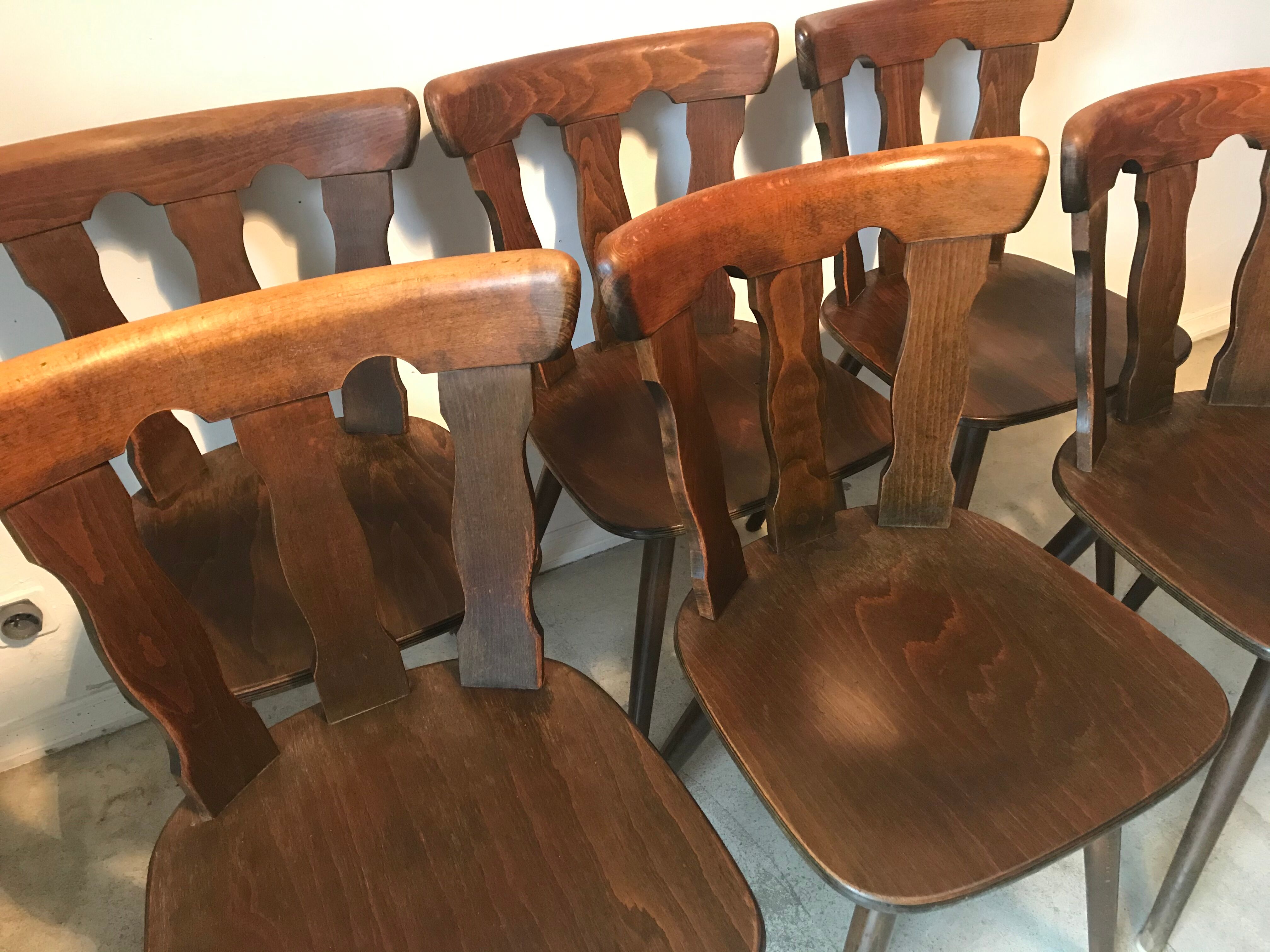 Lot of 6 chairs vintage bistro compass feet