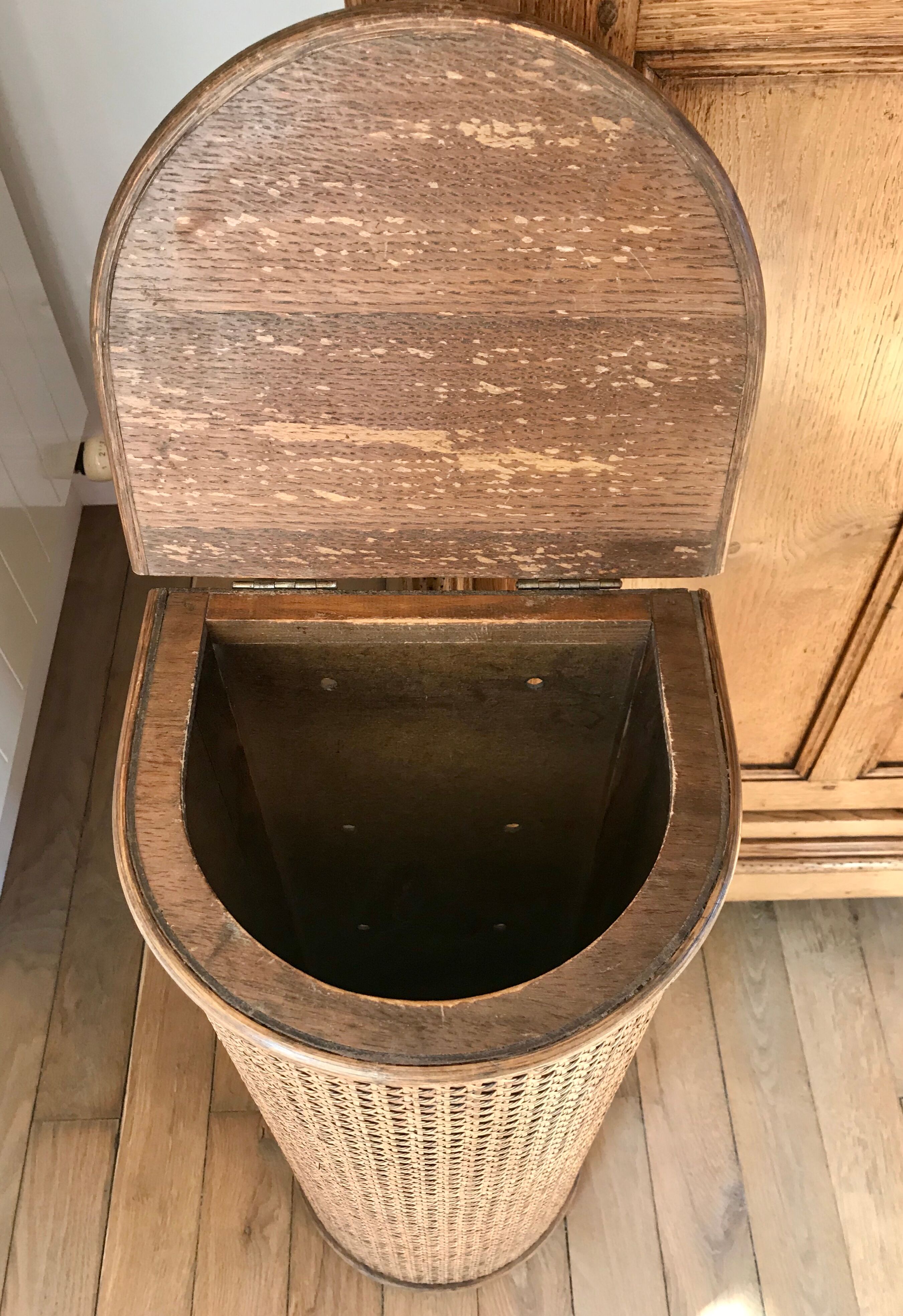 Bread hutch in oak wood and canning made in france 50s