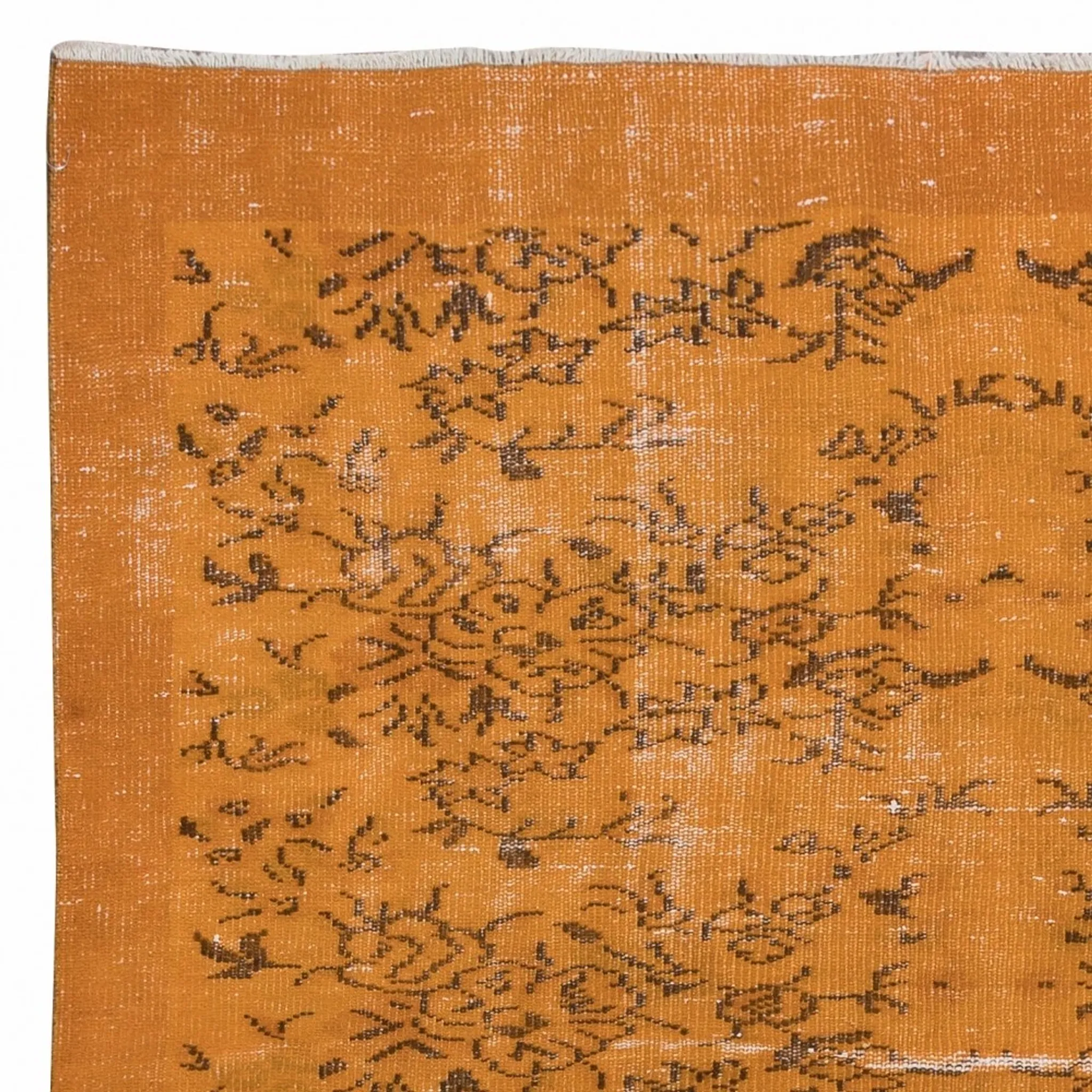 Vintage Hand-knotted Floral Design Turkish Wool Area Rug Overdyed in Orange for Living Room