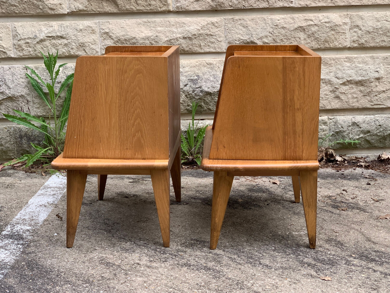 Pair of bedside feet compass solid oak vintage 1950