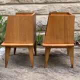 Pair of bedside feet compass solid oak vintage 1950