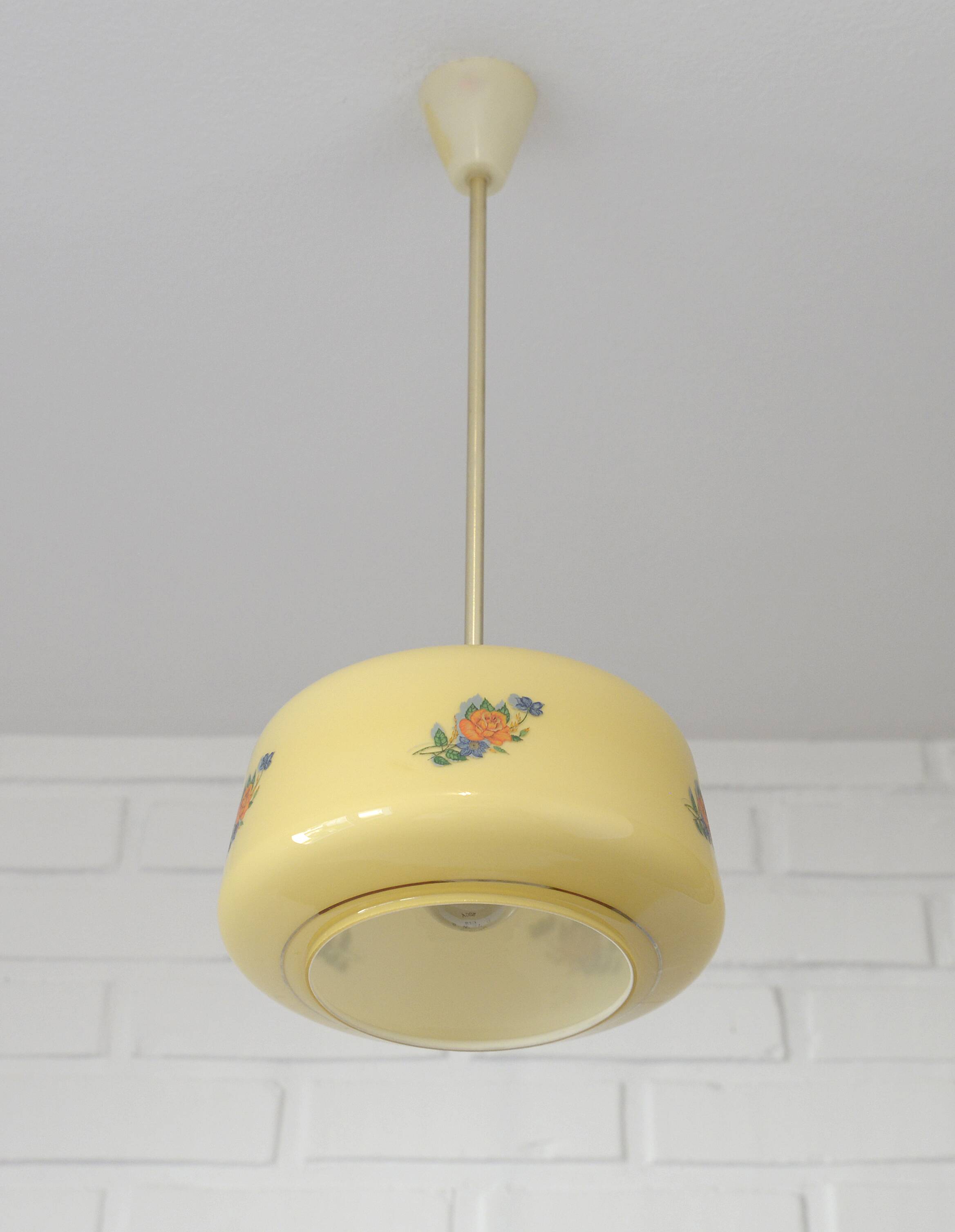 Vintage Beige Pendant Light / Retro Kitchen 1950 / Mid Century Glass Lamp