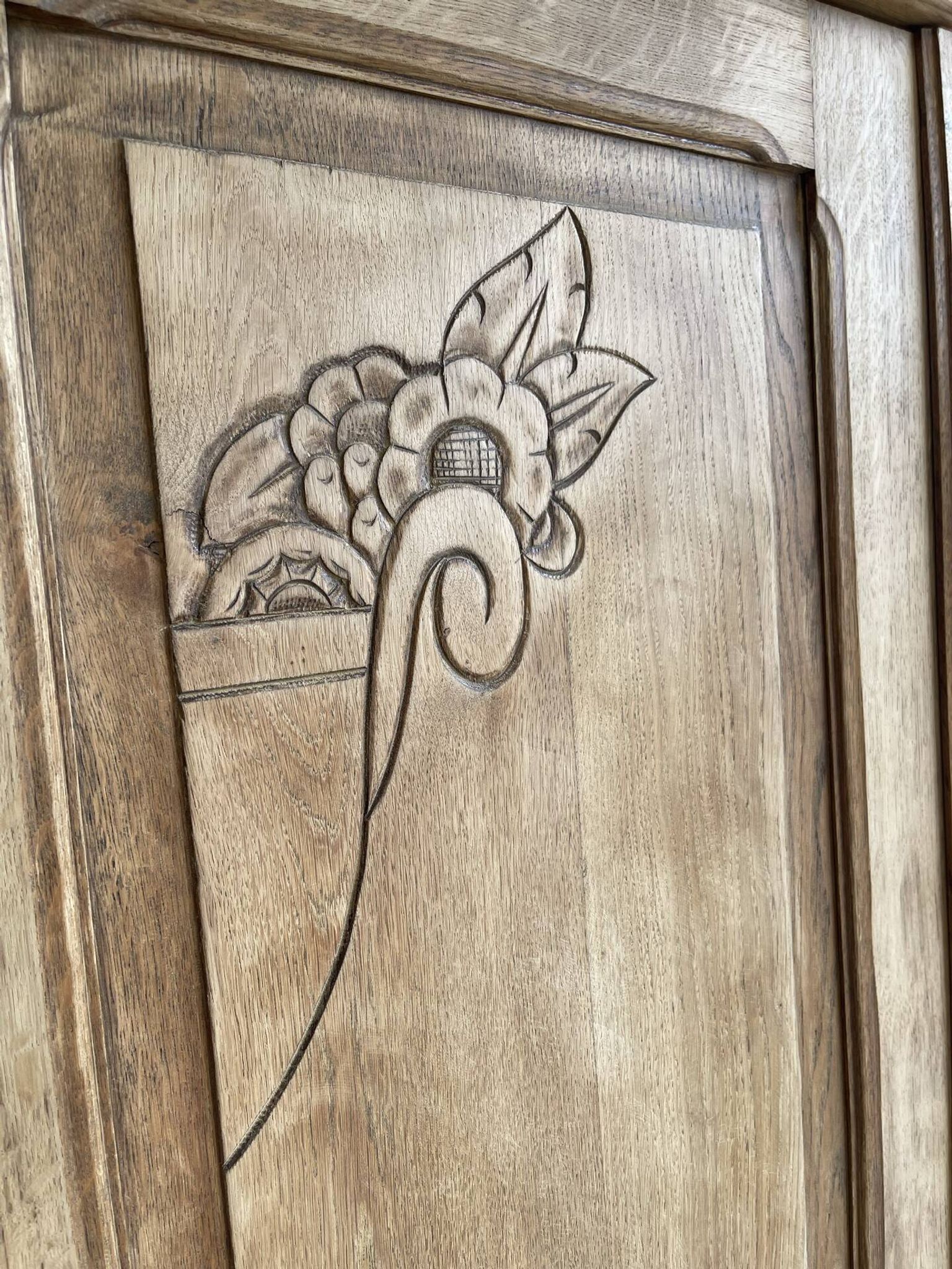 Art Deco wardrobe in raw oak wood
