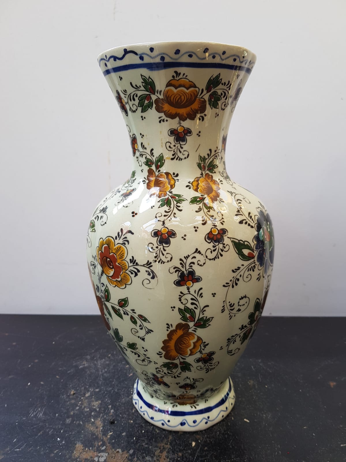 Old vase h becquet ceramic décor flowers made in belgium vintage