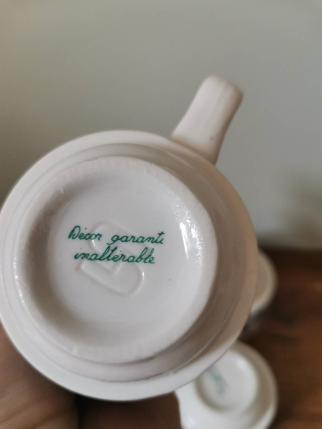 Set of 4 vintage bar coffee cups Sarreguemines vintage screen-printed blue flower pattern