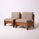Pair of brutalist armchairs, Czechoslovakia, 1970s, made of pine wood and wool.