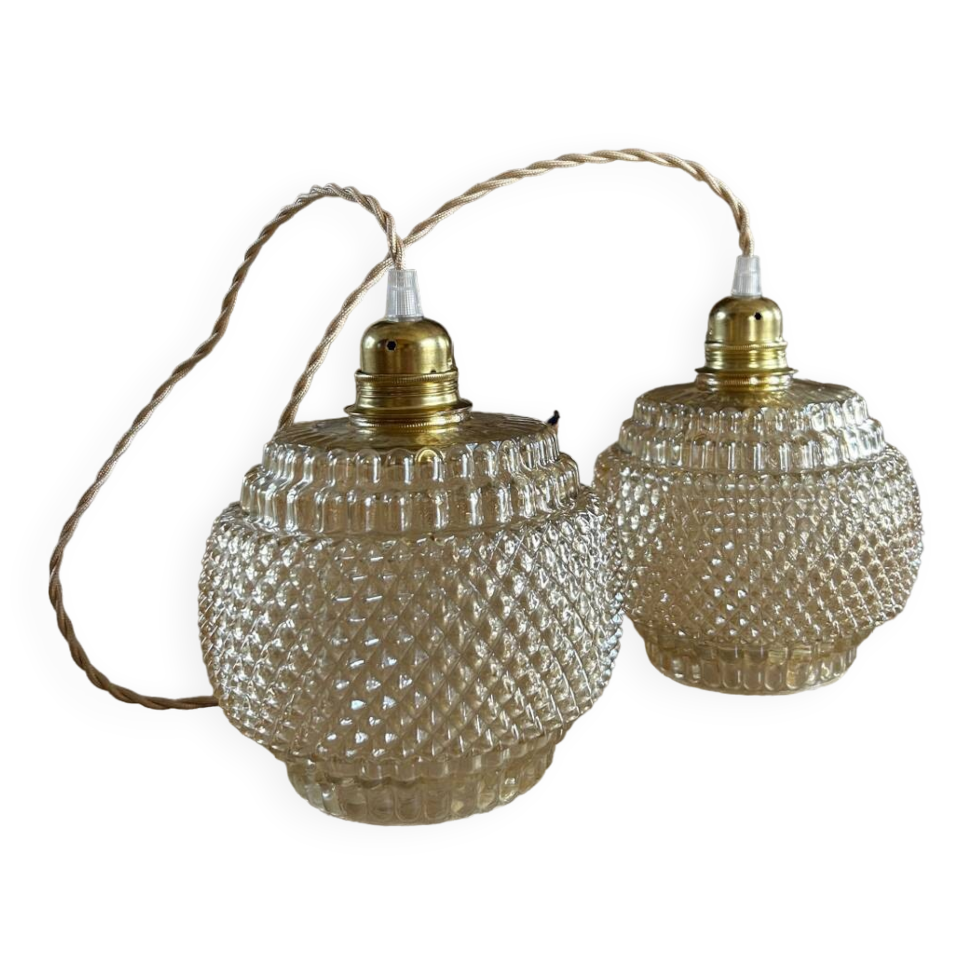 Pair of modern vintage globe pendant lights