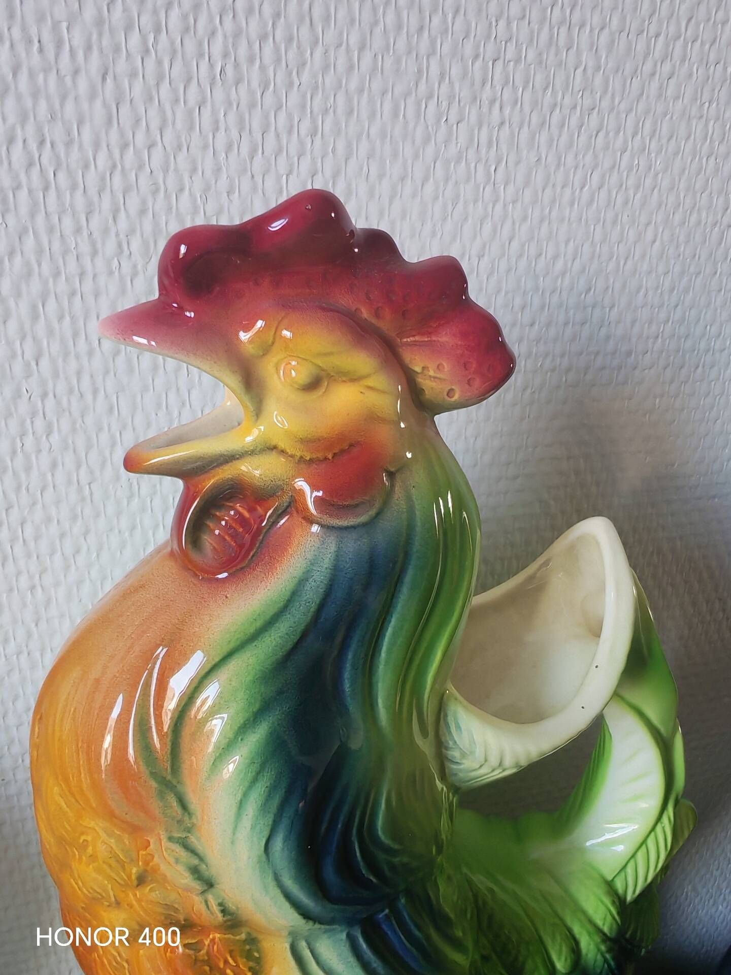 Pair of duck and rooster jugs in St Clément barbotine vintage