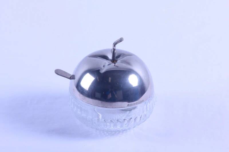 Antique sugar bowl/jam pot in the shape of an apple.
