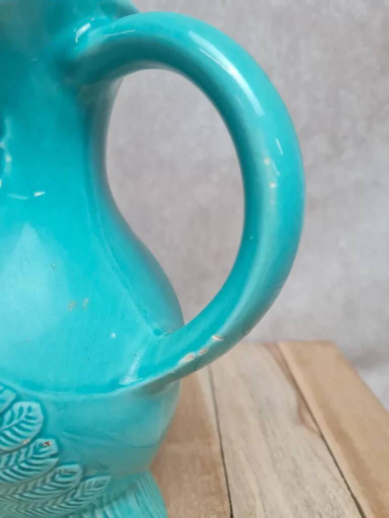 Vintage turquoise ceramic pitcher St-Clément model Aigle.