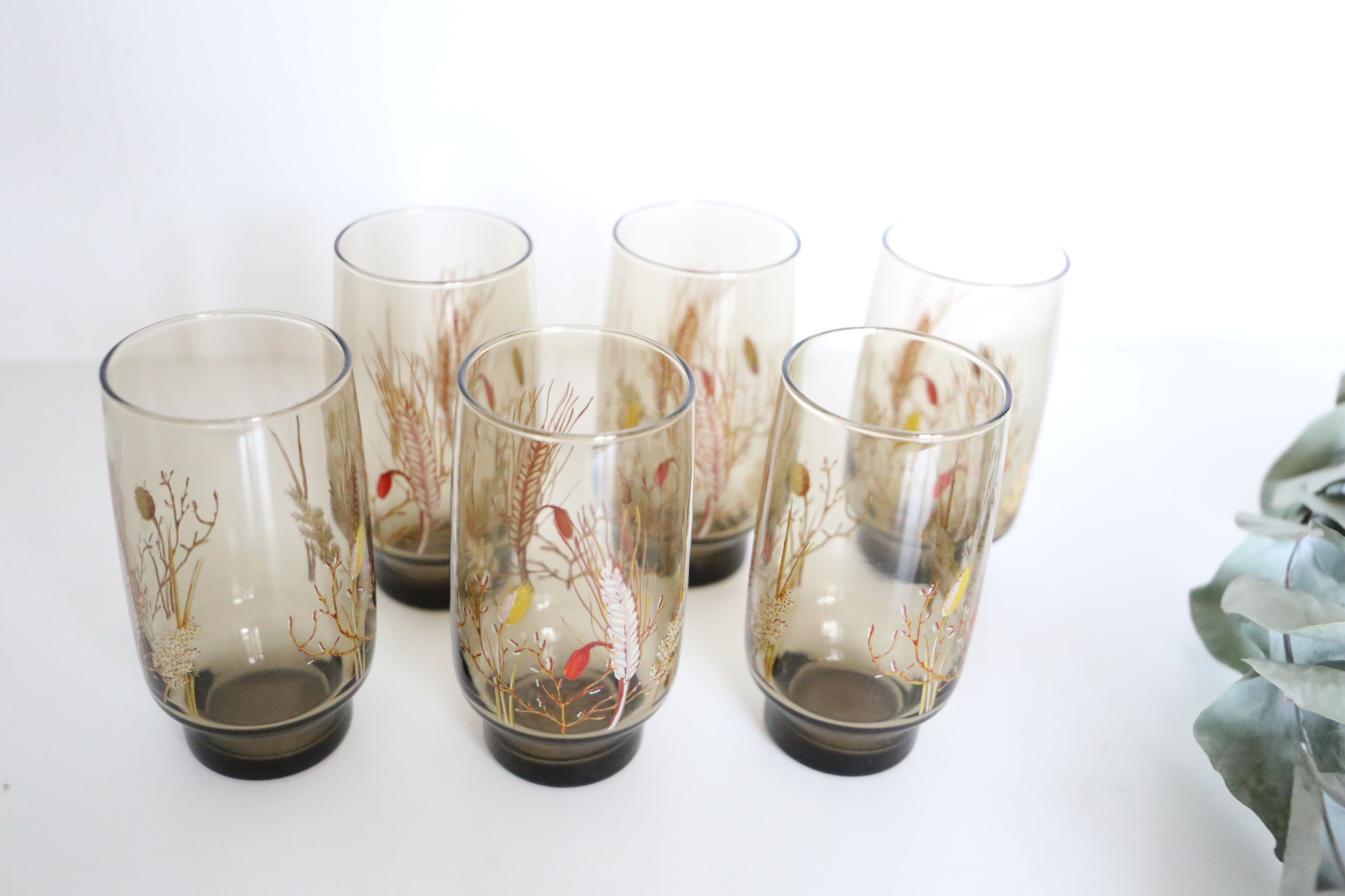 Set of 6 vintage smoked glasses
