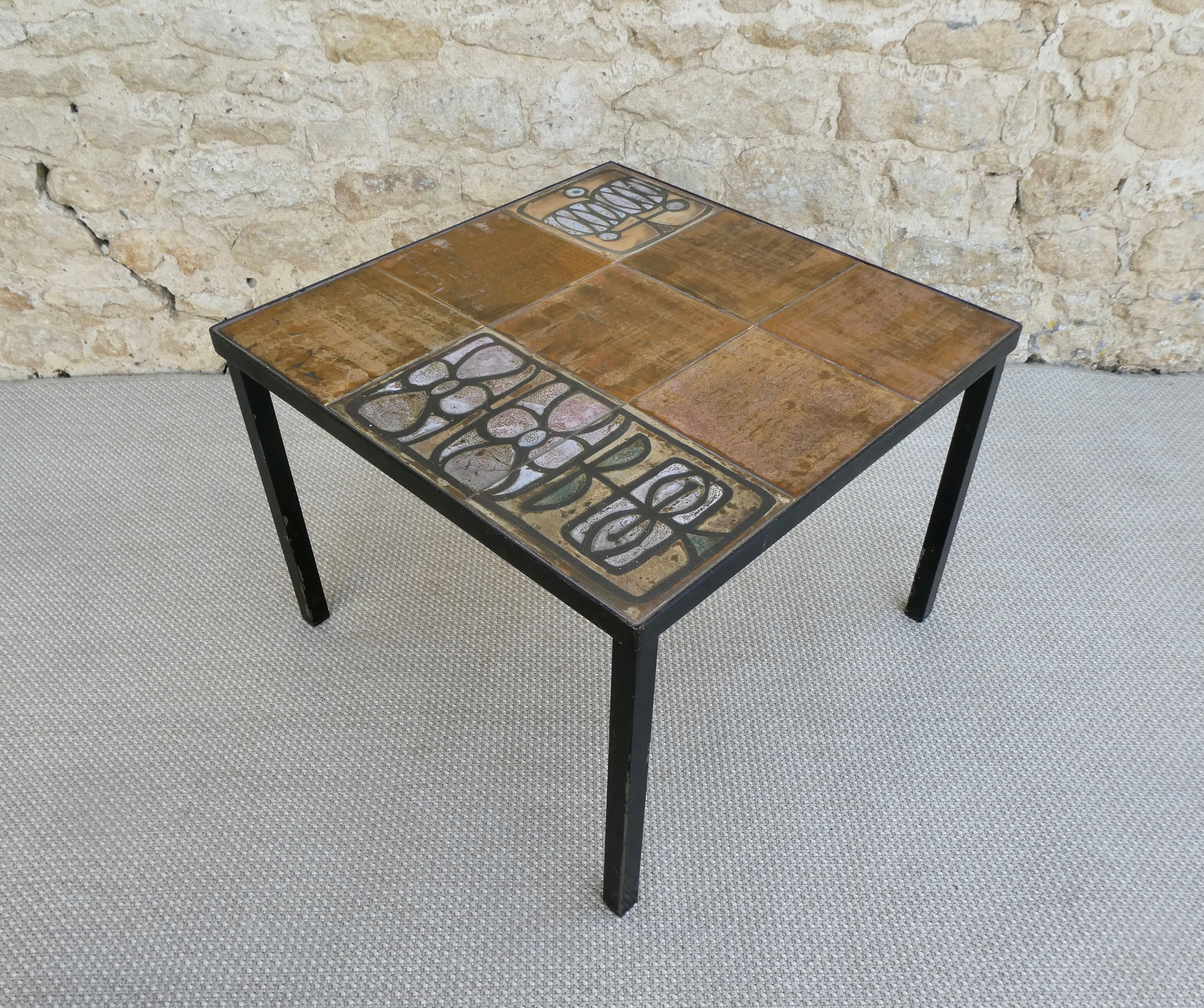 Coffee table, piece of ceramic sofa by Gregorieff for Roche Bobois, 60s