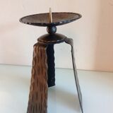 Brutalist candle holder tripod in golden metal / vintage 60s-70s