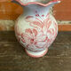 Vintage White Ceramic Vase with Pink Flower Decoration Made in Italy