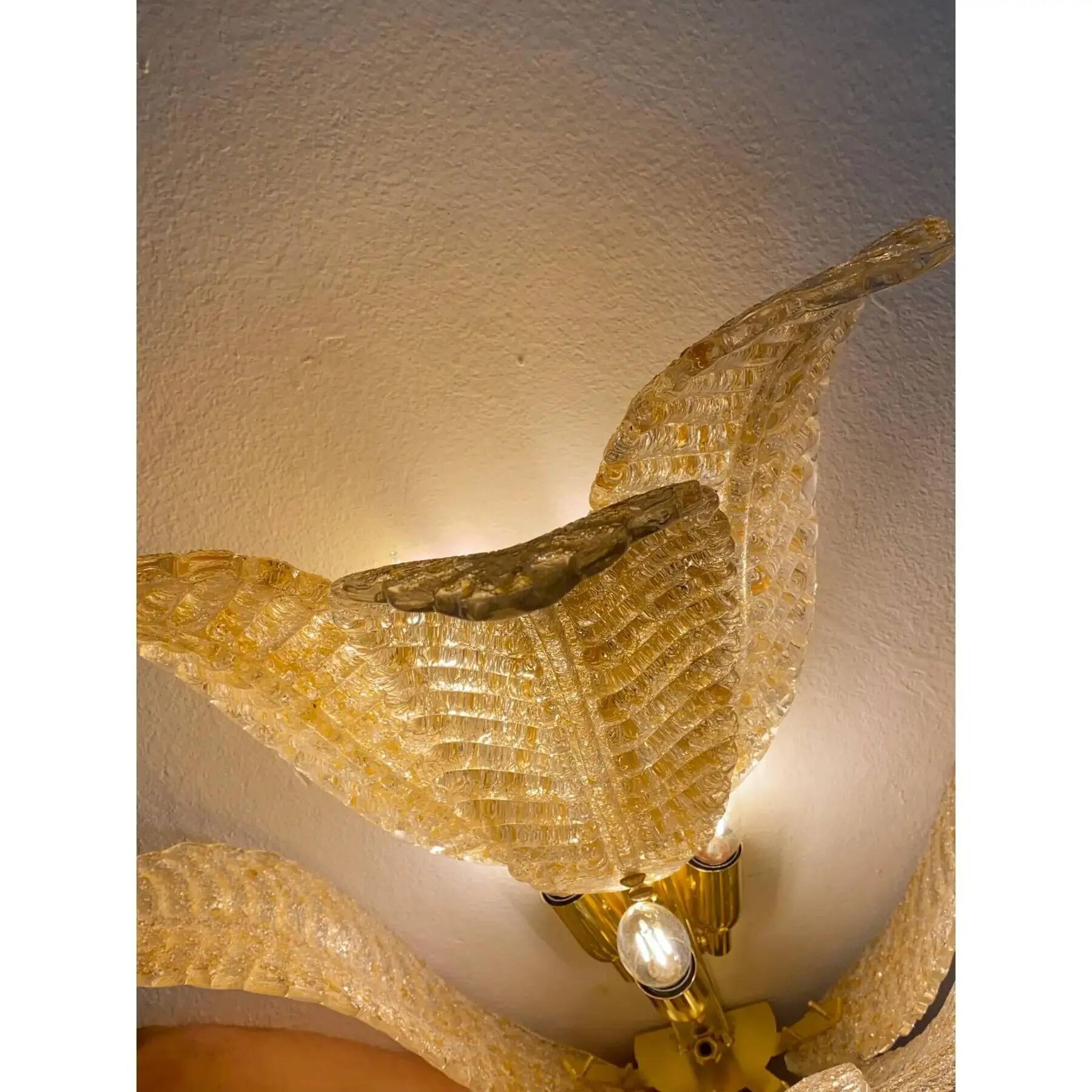 Gold “Graniglia” Leaf Murano Glass Wall Sconces in Venetian Style - a Pair