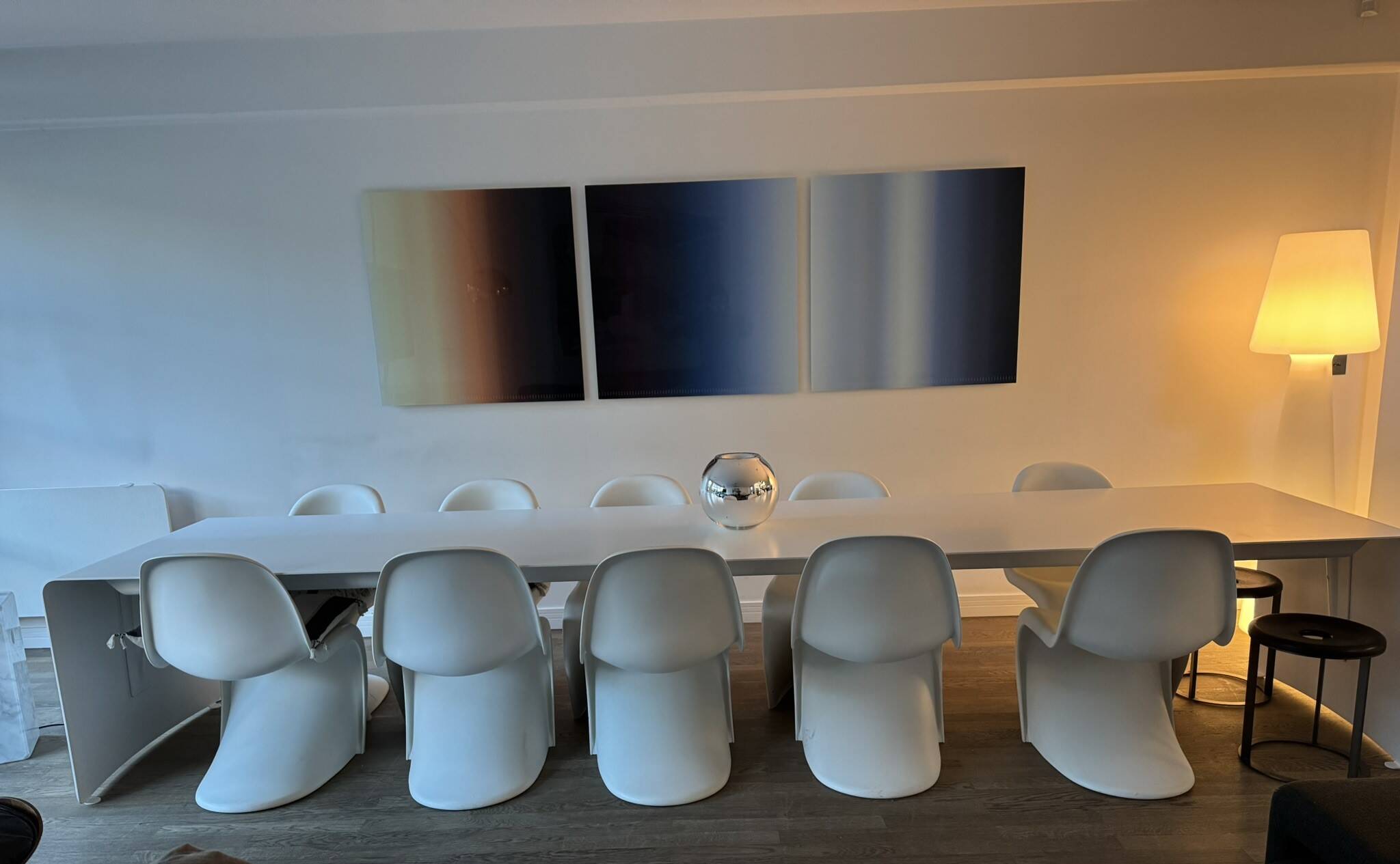 Large curved aluminium tabletop.