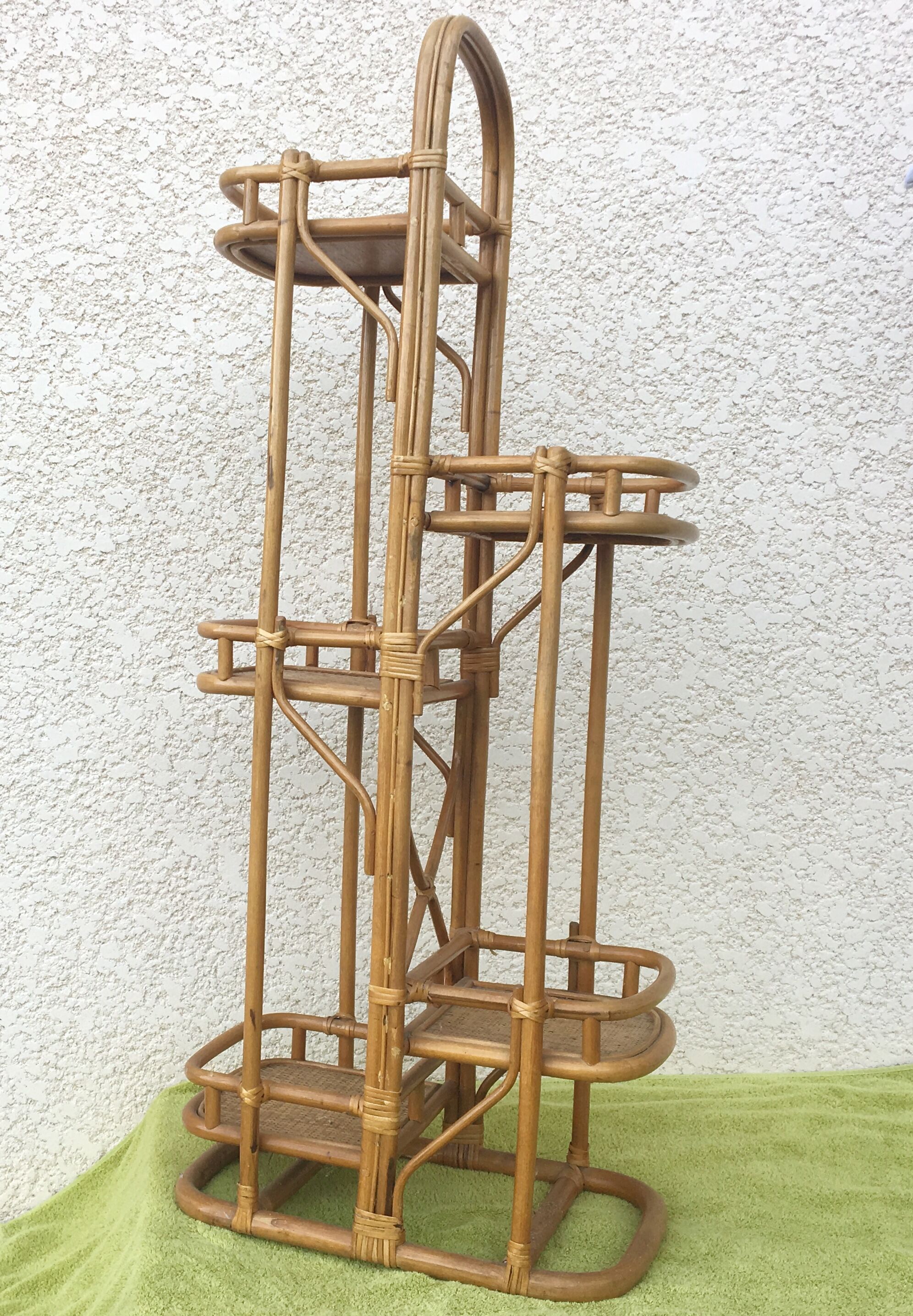 Rattan and bamboo plant rack from the 70s