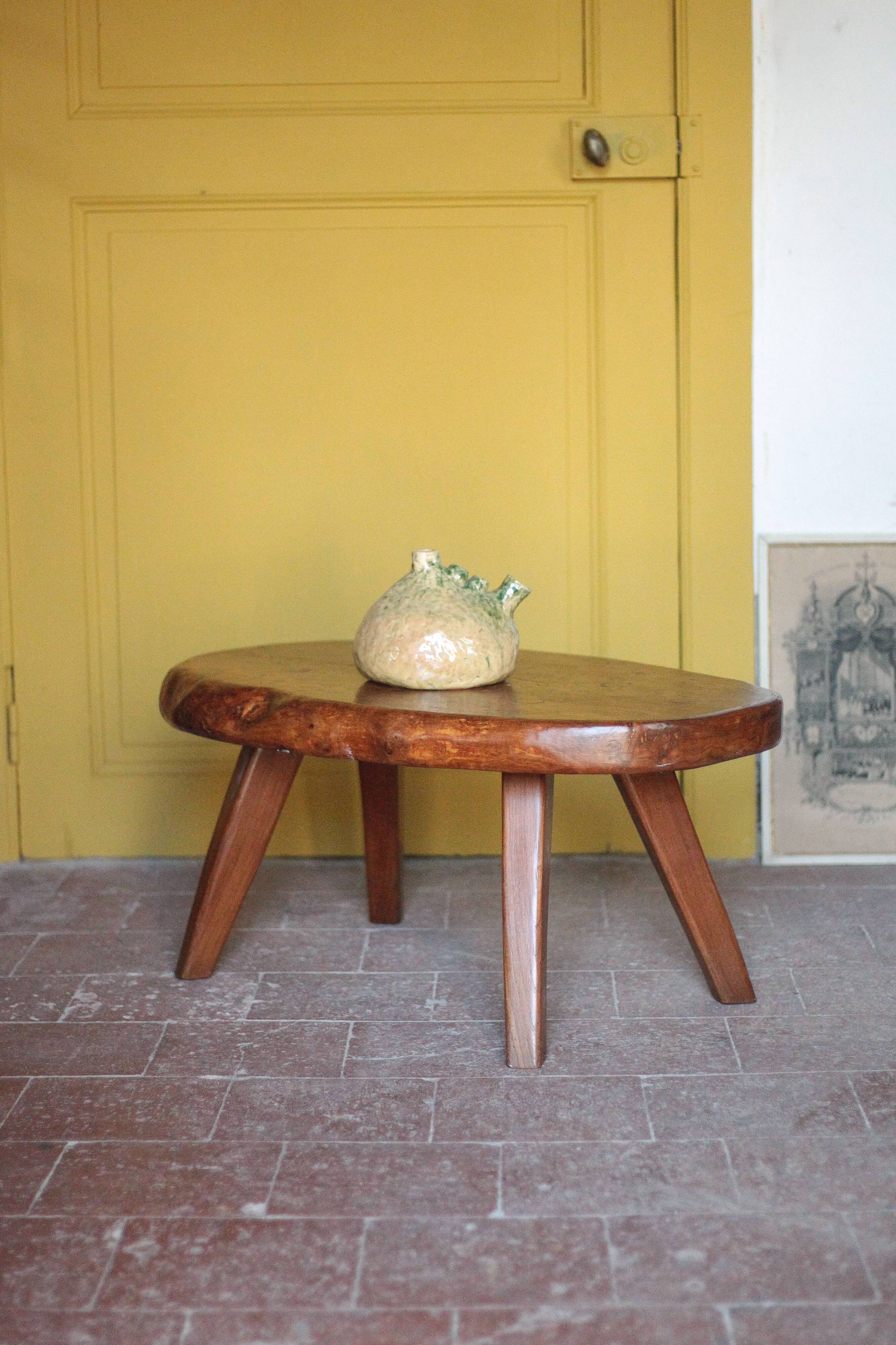 Brutalist coffee table made of elm burl, interior decor, living room table.